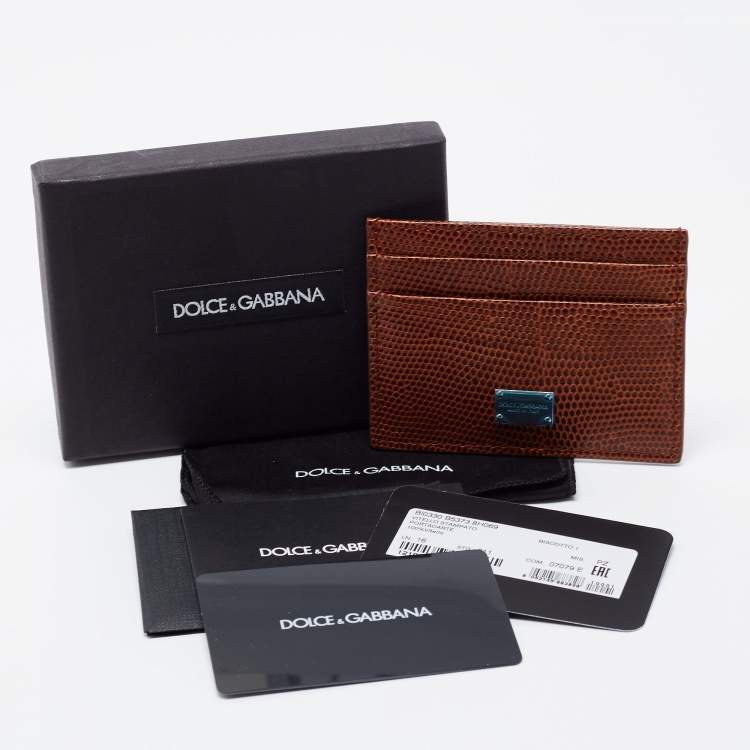 Pre Owned Dolce & Gabbana Brown Embossed Leather Card Holder