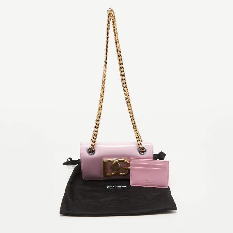 Pre Owned Dolce & Gabbana Light Pink Patent Leather DG Logo Chain Shoulder Bag