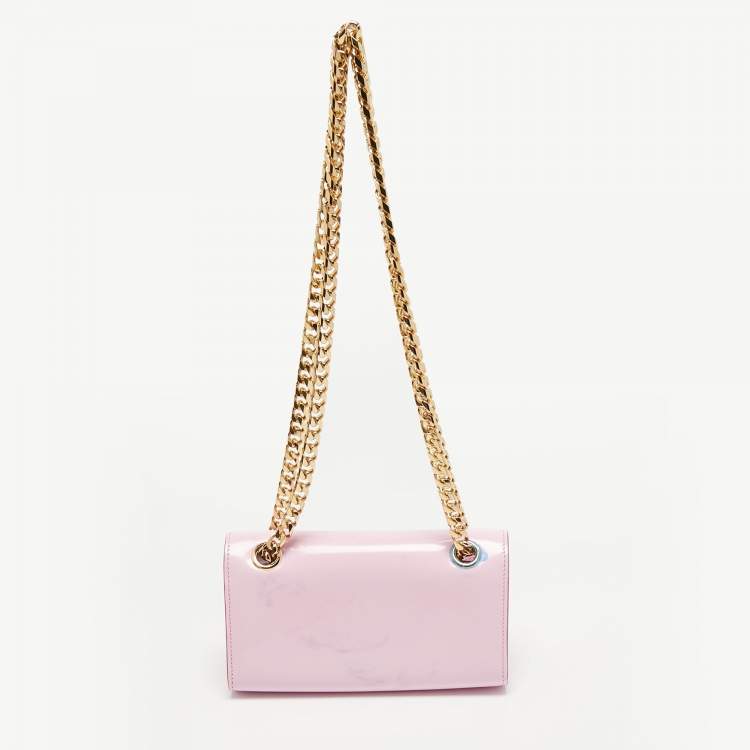 Pre Owned Dolce & Gabbana Light Pink Patent Leather DG Logo Chain Shoulder Bag