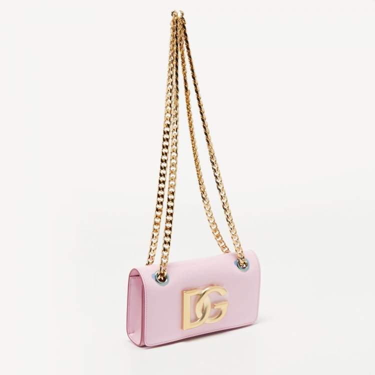 Pre Owned Dolce & Gabbana Light Pink Patent Leather DG Logo Chain Shoulder Bag
