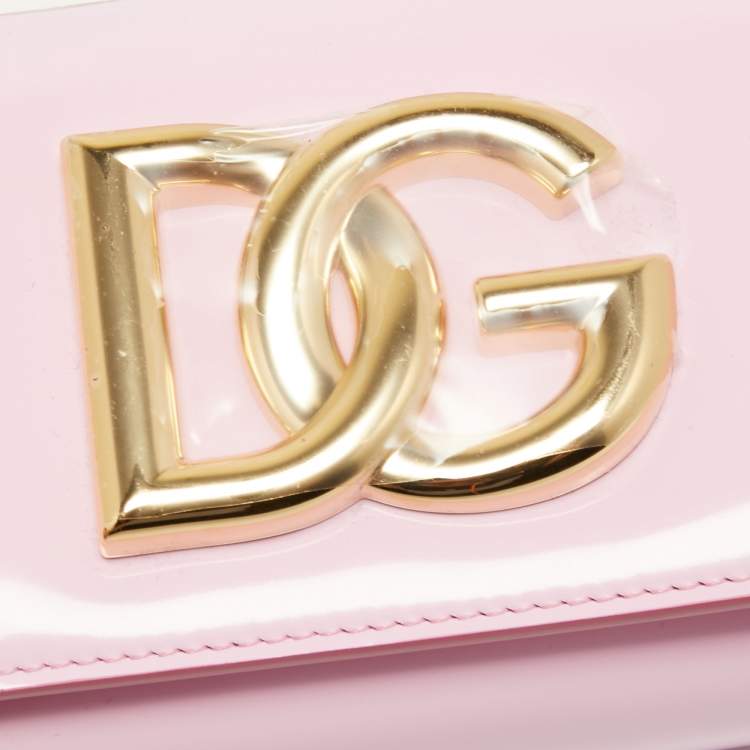 Pre Owned Dolce & Gabbana Light Pink Patent Leather DG Logo Chain Shoulder Bag
