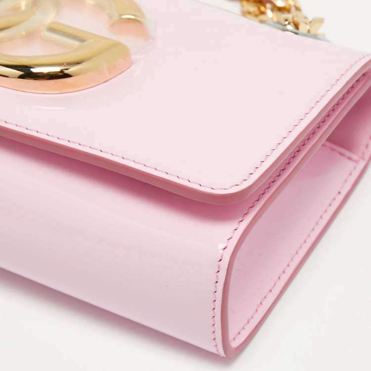 Pre Owned Dolce & Gabbana Light Pink Patent Leather DG Logo Chain Shoulder Bag