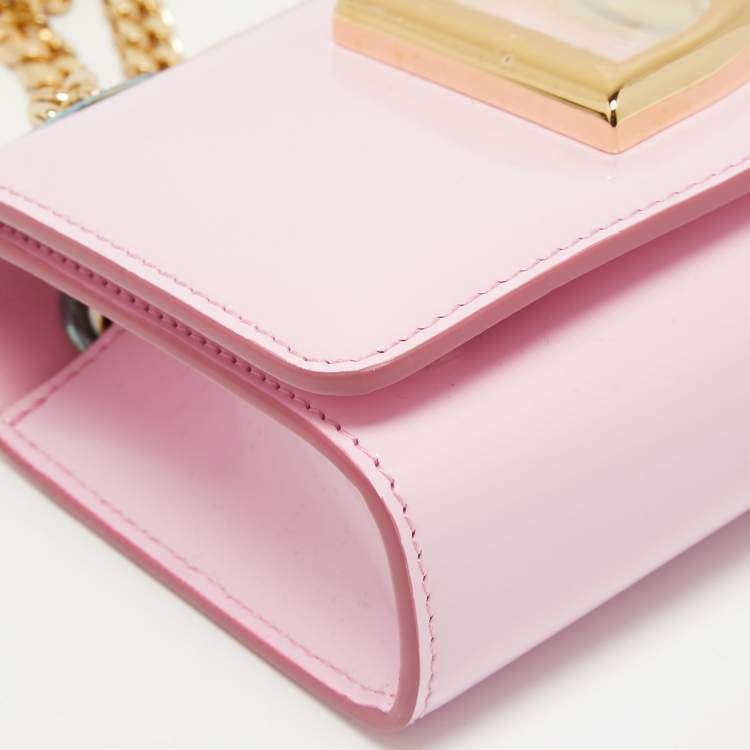 Pre Owned Dolce & Gabbana Light Pink Patent Leather DG Logo Chain Shoulder Bag