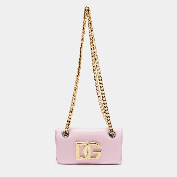 Pre Owned Dolce & Gabbana Light Pink Patent Leather DG Logo Chain Shoulder Bag