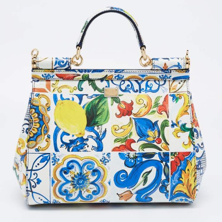 مملوكة مسبقًا Dolce & Gabbana Multicolor Maiolica Mediterranean Tiles Lemon Printed Leather Medium Miss Sicily Top Handle Bag