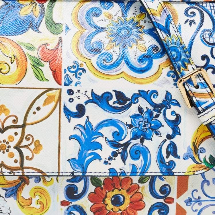 مملوكة مسبقًا Dolce & Gabbana Multicolor Maiolica Mediterranean Tiles Lemon Printed Leather Medium Miss Sicily Top Handle Bag