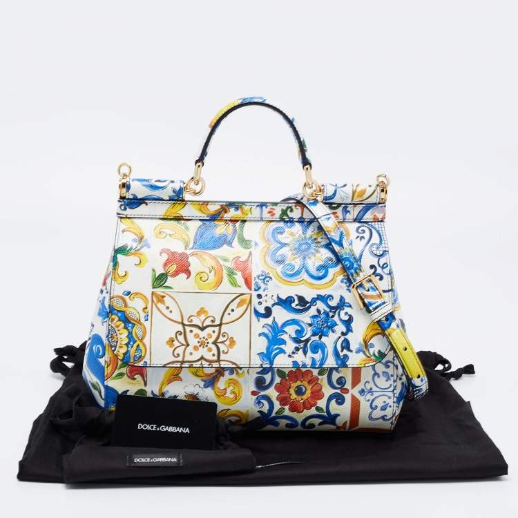 مملوكة مسبقًا Dolce & Gabbana Multicolor Maiolica Mediterranean Tiles Lemon Printed Leather Medium Miss Sicily Top Handle Bag