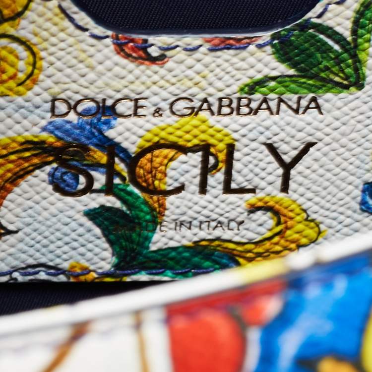 مملوكة مسبقًا Dolce & Gabbana Multicolor Maiolica Mediterranean Tiles Lemon Printed Leather Medium Miss Sicily Top Handle Bag