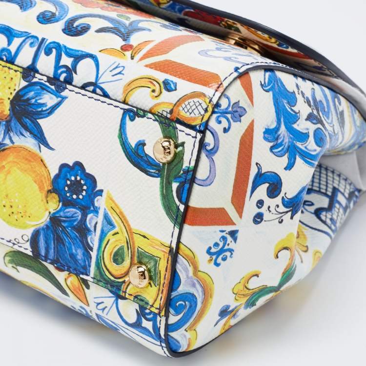 مملوكة مسبقًا Dolce & Gabbana Multicolor Maiolica Mediterranean Tiles Lemon Printed Leather Medium Miss Sicily Top Handle Bag