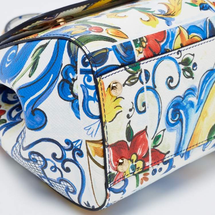 مملوكة مسبقًا Dolce & Gabbana Multicolor Maiolica Mediterranean Tiles Lemon Printed Leather Medium Miss Sicily Top Handle Bag