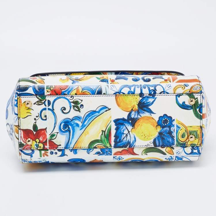 مملوكة مسبقًا Dolce & Gabbana Multicolor Maiolica Mediterranean Tiles Lemon Printed Leather Medium Miss Sicily Top Handle Bag