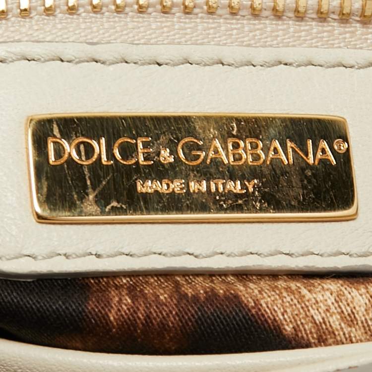 Pre Owned Dolce and Gabbana Off White Crochet Raffia Large Miss Sicily Top Handle Bag