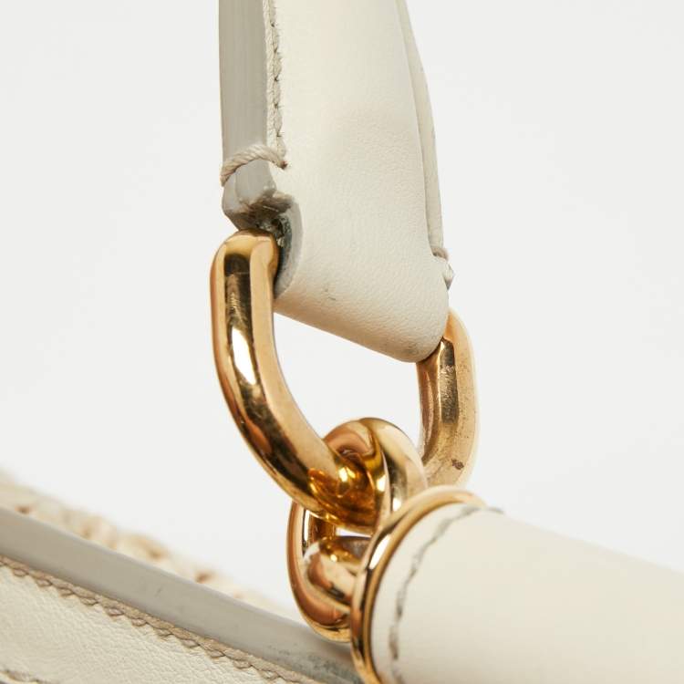 Pre Owned Dolce and Gabbana Off White Crochet Raffia Large Miss Sicily Top Handle Bag