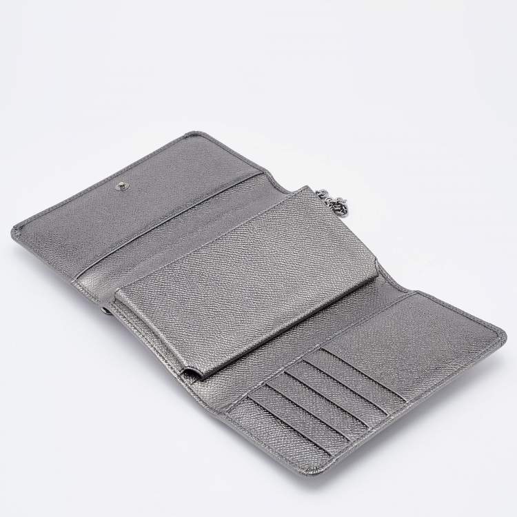 Pre Owned Dolce & Gabbana Metallic Grey Leather Miss Sicily Von Studded Wallet on Chain
