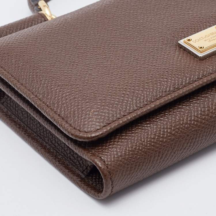 Pre Owned Dolce & Gabbana Brown Leather Miss Sicily Von Wallet on Chain