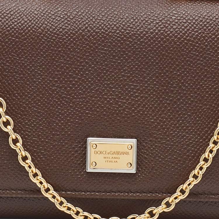 Pre Owned Dolce & Gabbana Brown Leather Miss Sicily Von Wallet on Chain
