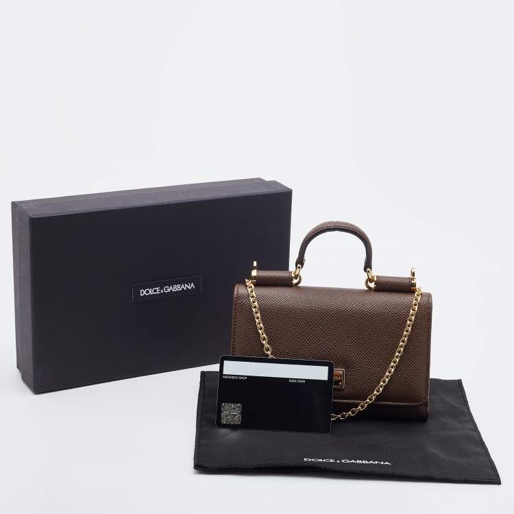 Pre Owned Dolce & Gabbana Brown Leather Miss Sicily Von Wallet on Chain