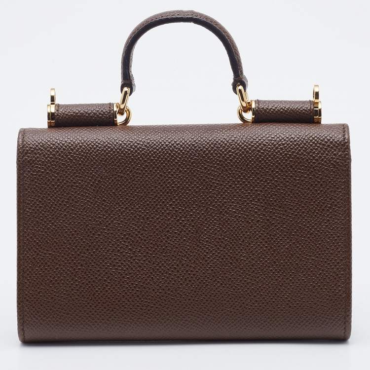 Pre Owned Dolce & Gabbana Brown Leather Miss Sicily Von Wallet on Chain