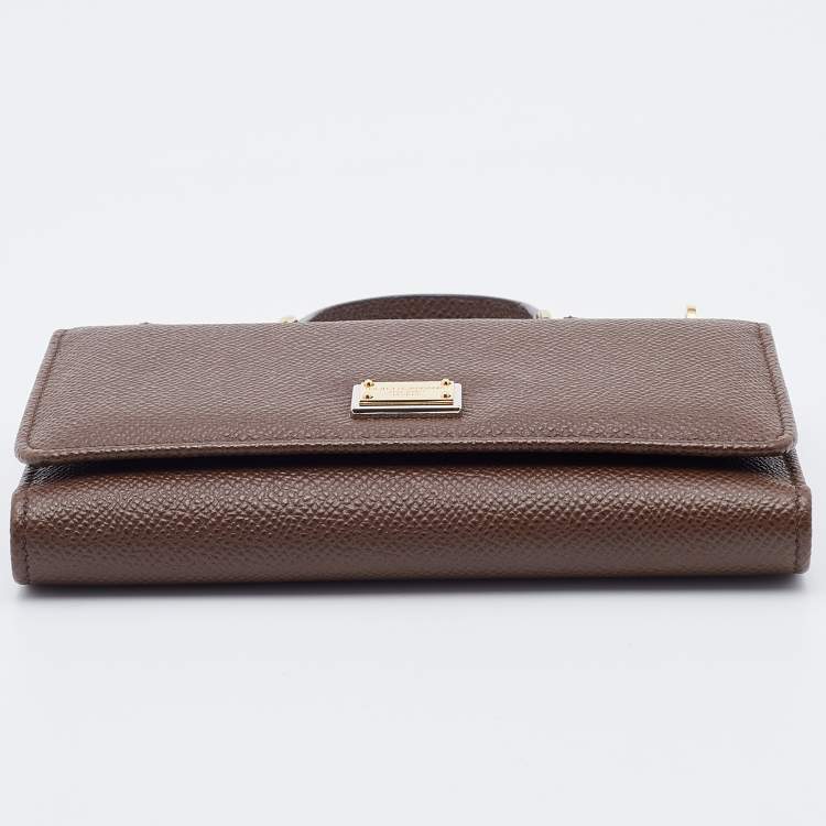 Pre Owned Dolce & Gabbana Brown Leather Miss Sicily Von Wallet on Chain