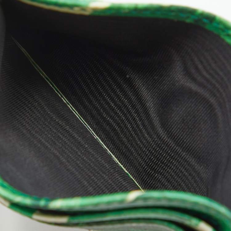 Pre Owned Dolce & Gabbana White/Green Leather Banana Leaf Print Card Holder