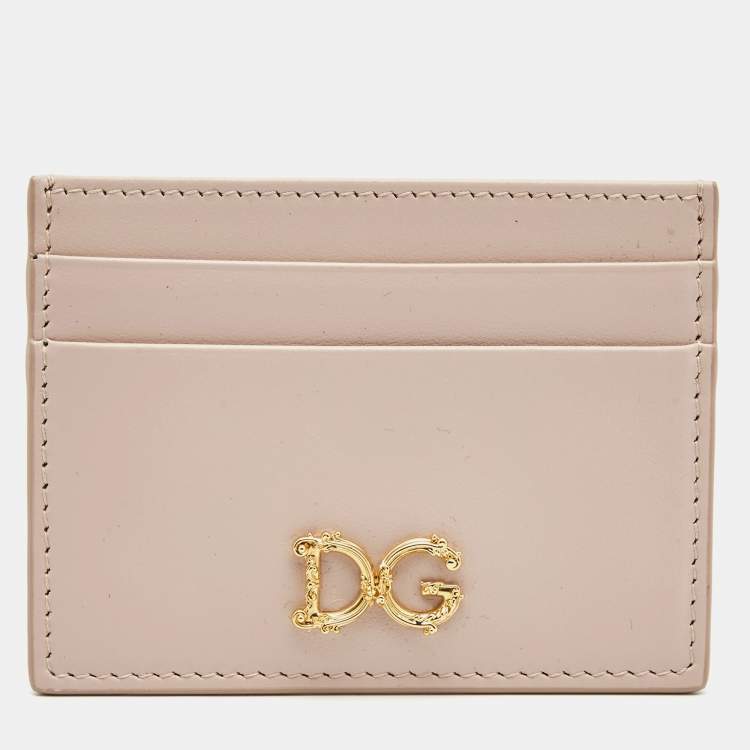 Pre Owned Dolce & Gabbana Beige Leather DG Logo Card Holder