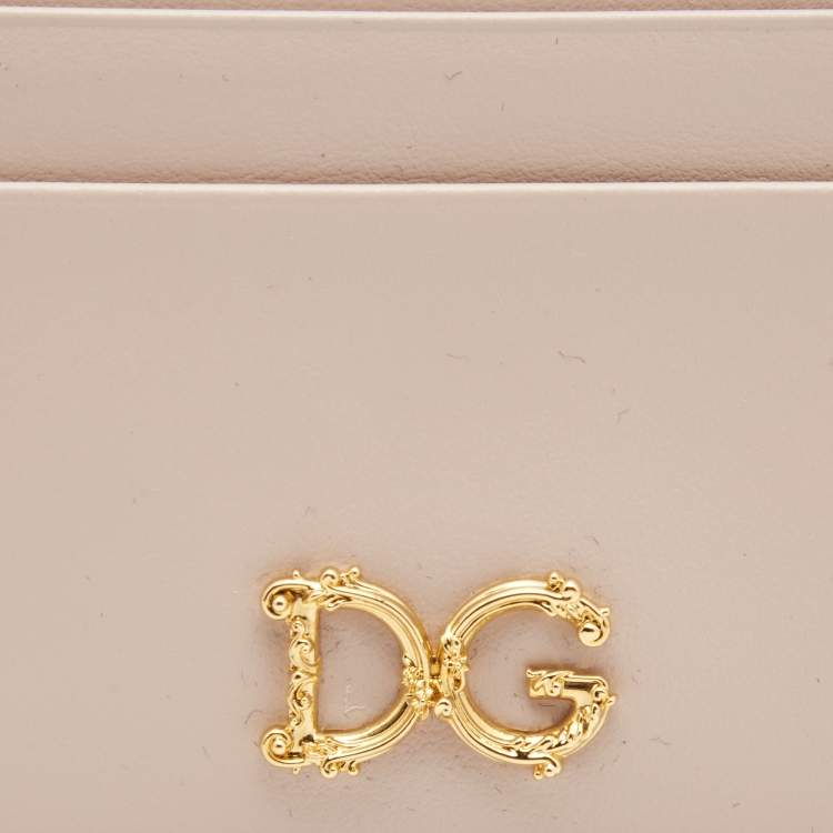 Pre Owned Dolce & Gabbana Beige Leather DG Logo Card Holder