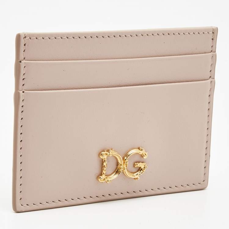 Pre Owned Dolce & Gabbana Beige Leather DG Logo Card Holder