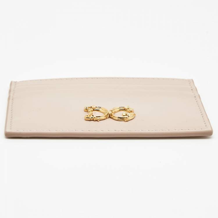 Pre Owned Dolce & Gabbana Beige Leather DG Logo Card Holder