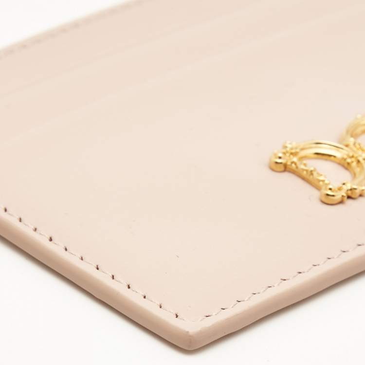 Pre Owned Dolce & Gabbana Beige Leather DG Logo Card Holder