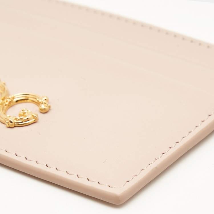 Pre Owned Dolce & Gabbana Beige Leather DG Logo Card Holder