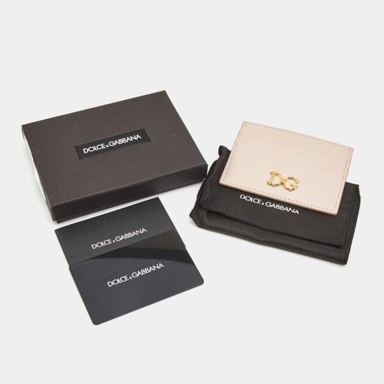 Pre Owned Dolce & Gabbana Beige Leather DG Logo Card Holder