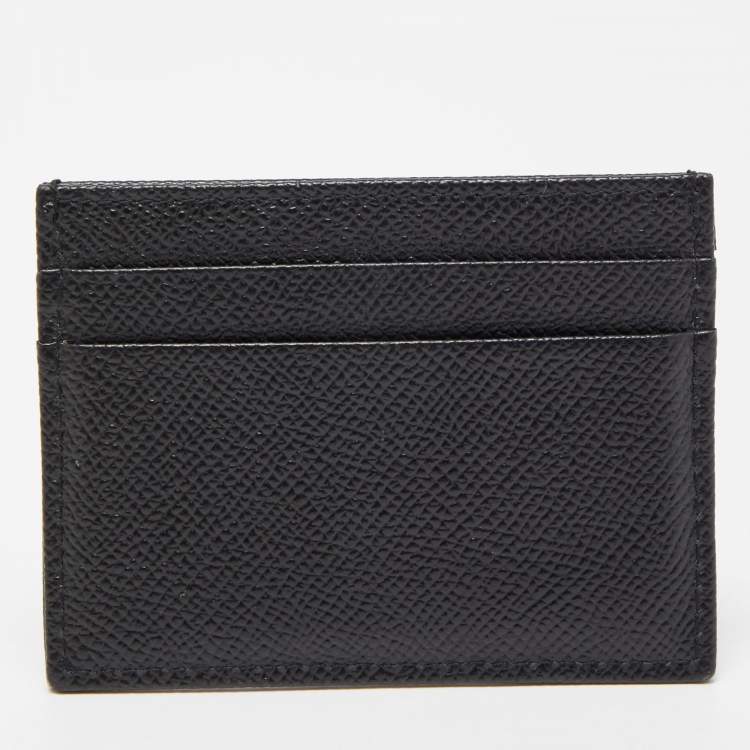 Pre Owned Dolce & Gabbana Black Leather DG Crystals Card Holder