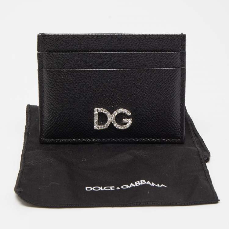 Pre Owned Dolce & Gabbana Black Leather DG Crystals Card Holder