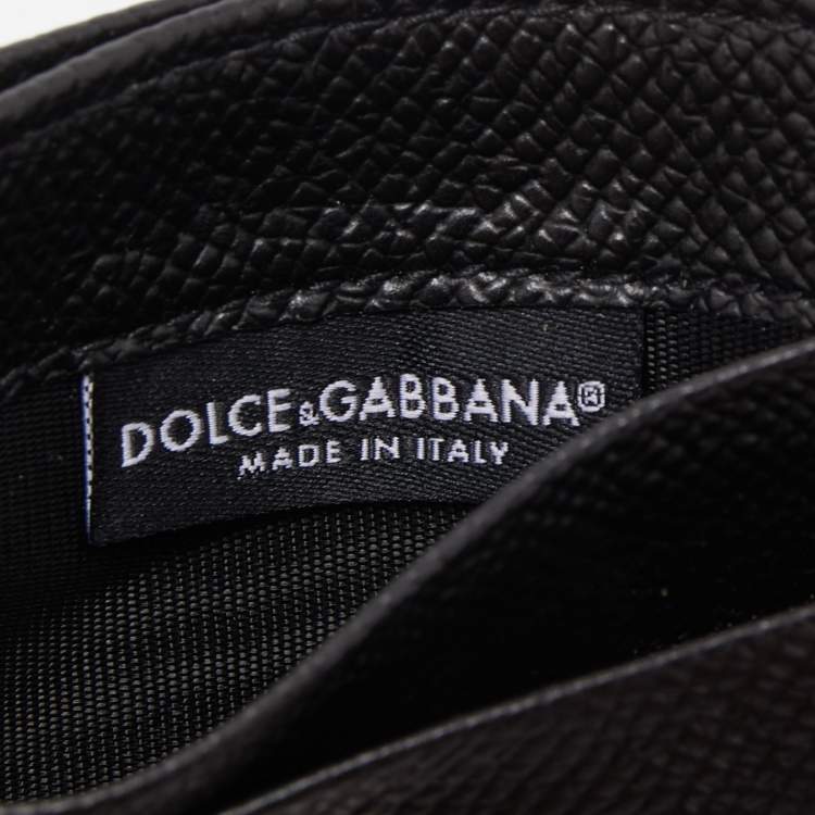 Pre Owned Dolce & Gabbana Black Leather DG Crystals Card Holder