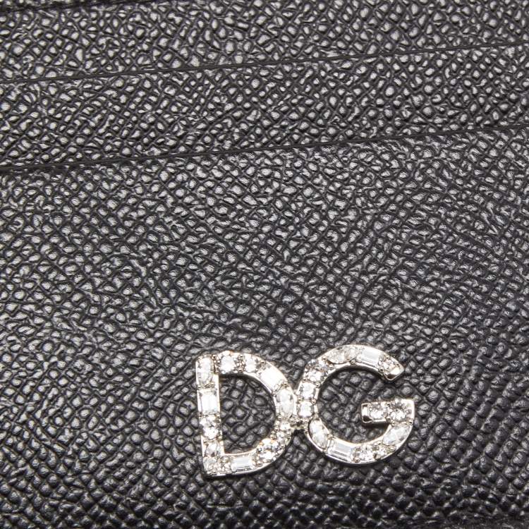 Pre Owned Dolce & Gabbana Black Leather DG Crystals Card Holder