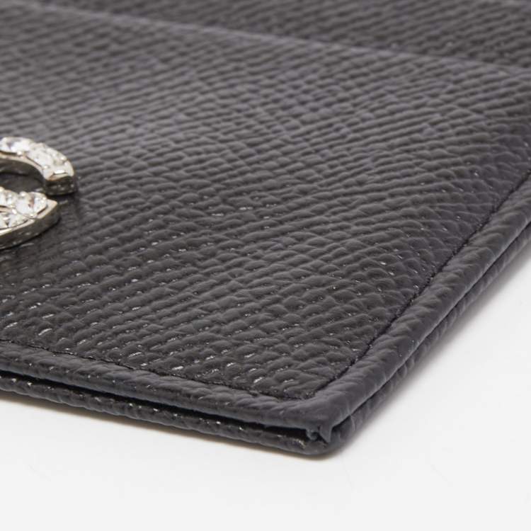 Pre Owned Dolce & Gabbana Black Leather DG Crystals Card Holder
