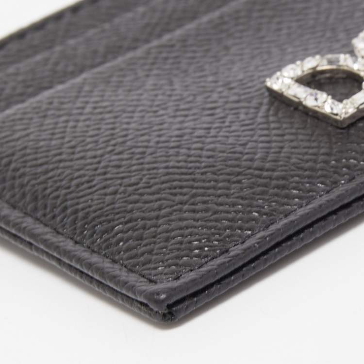 Pre Owned Dolce & Gabbana Black Leather DG Crystals Card Holder