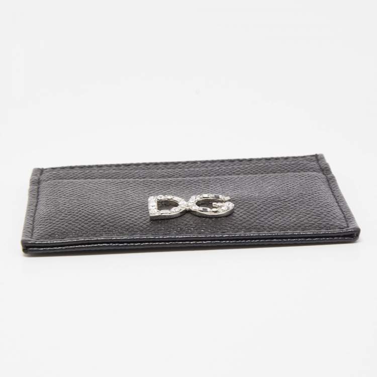 Pre Owned Dolce & Gabbana Black Leather DG Crystals Card Holder
