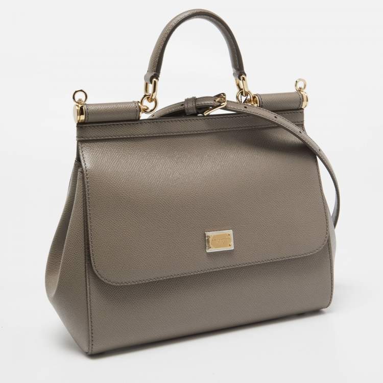 مملوكة مسبقًا Dolce & Gabbana Taupe Leather Medium Miss Sicily Top Handle Bag