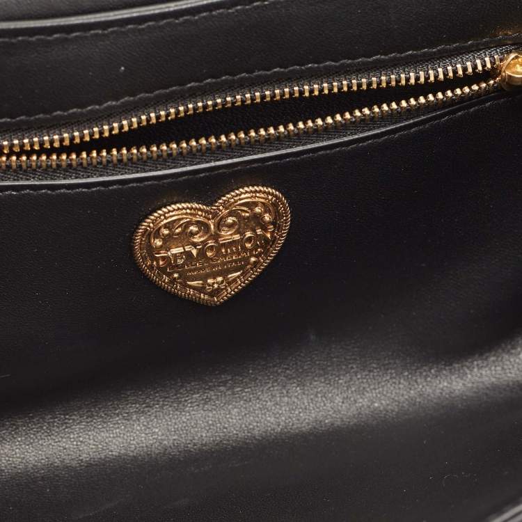 Pre Owned Dolce & Gabbana Black/Brown Leopard Print Canvas and Leather Medium Devotion Shoulder Bag