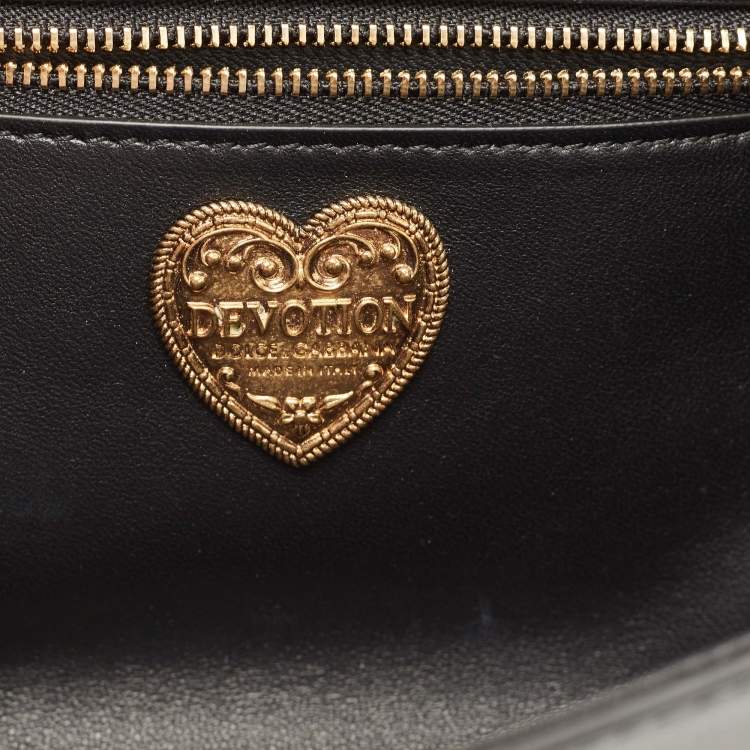 Pre Owned Dolce & Gabbana Black/Brown Leopard Print Canvas and Leather Medium Devotion Shoulder Bag