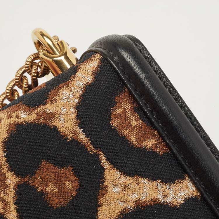 Pre Owned Dolce & Gabbana Black/Brown Leopard Print Canvas and Leather Medium Devotion Shoulder Bag