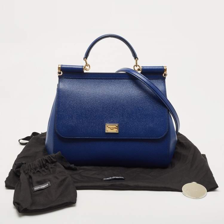 Pre Owned Dolce & Gabbana Blue Leather Regular Miss Sicily Top Handle Bag