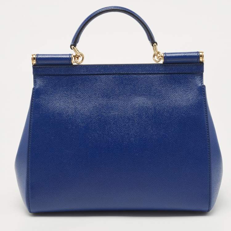 Pre Owned Dolce & Gabbana Blue Leather Regular Miss Sicily Top Handle Bag