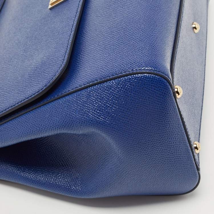 Pre Owned Dolce & Gabbana Blue Leather Regular Miss Sicily Top Handle Bag