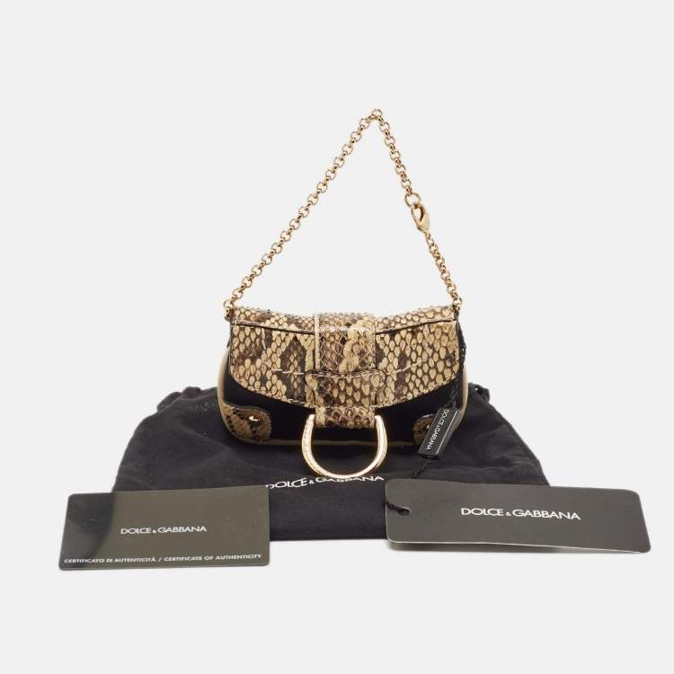 Pre Owned Dolce & Gabbana Beige/Black Python and Satin Chain Coin Purse