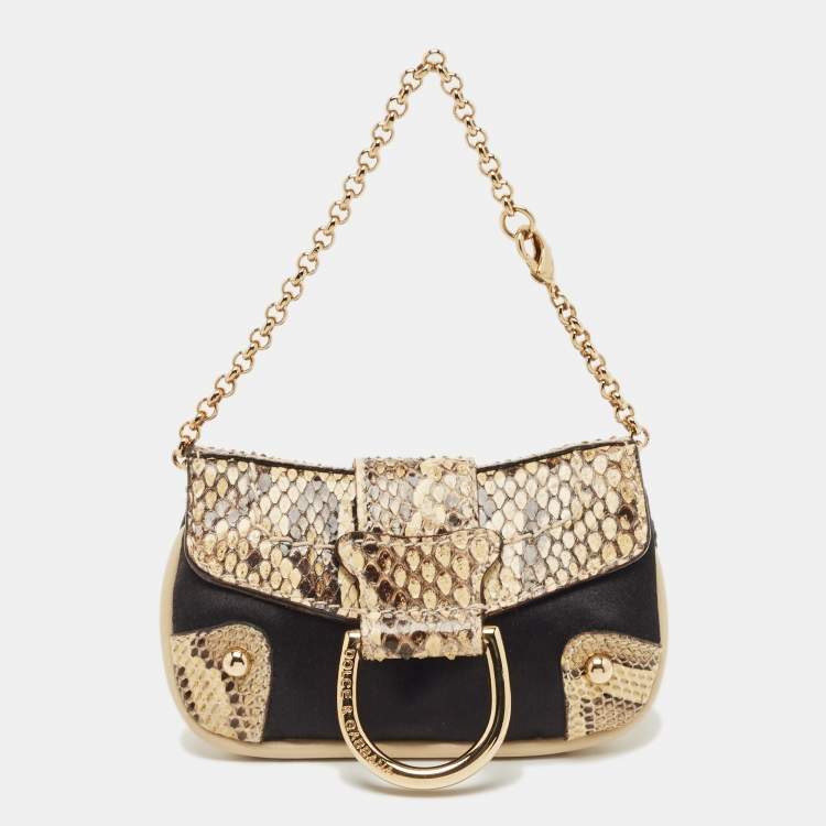 Pre Owned Dolce & Gabbana Beige/Black Python and Satin Chain Coin Purse