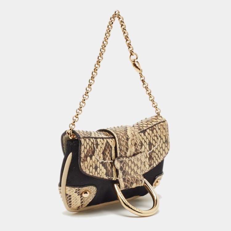Pre Owned Dolce & Gabbana Beige/Black Python and Satin Chain Coin Purse