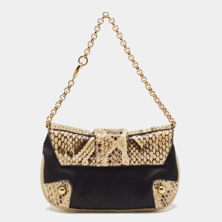 Pre Owned Dolce & Gabbana Beige/Black Python and Satin Chain Coin Purse