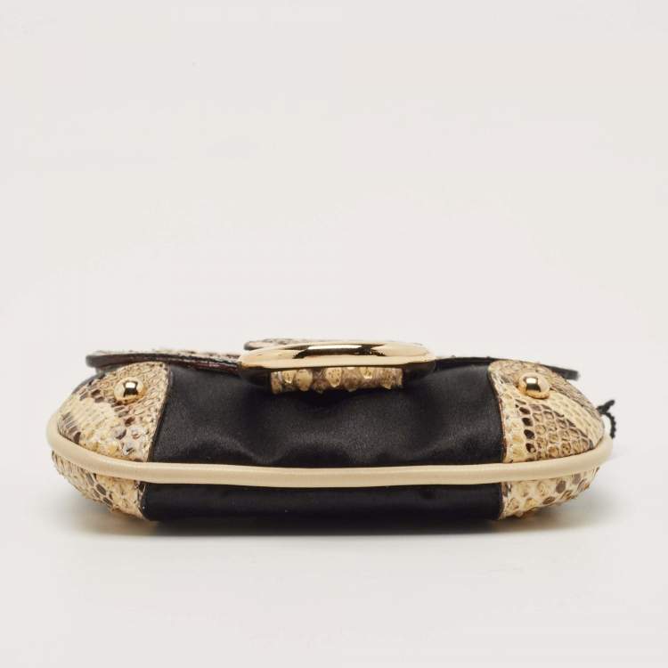 Pre Owned Dolce & Gabbana Beige/Black Python and Satin Chain Coin Purse